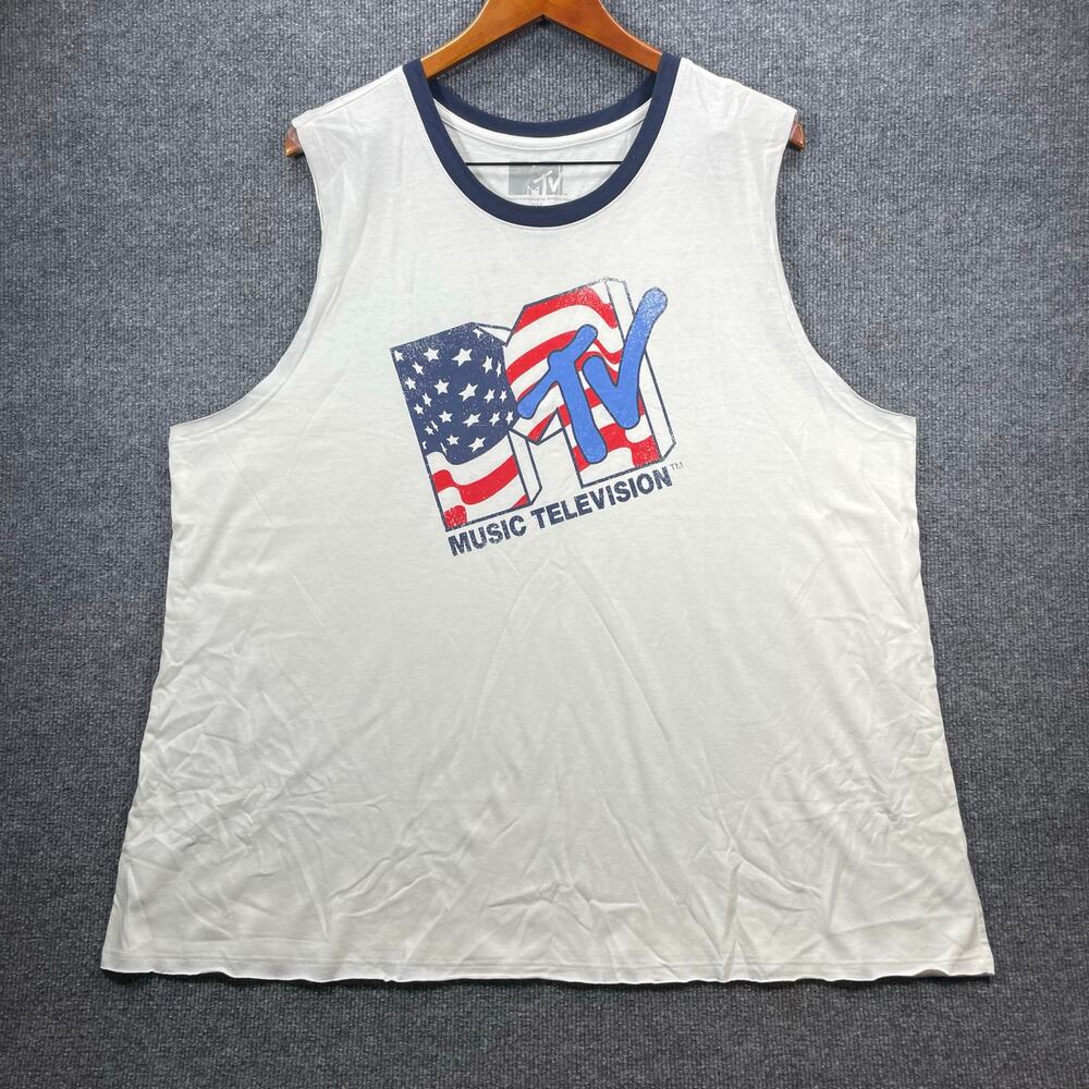 2020 Viacom MTV Tank Top Women's Plus 3X White Logo Spellout Music Casual